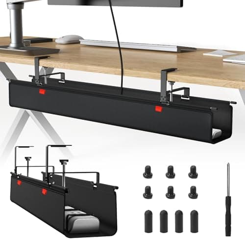 Image of Yizhet Under Desk Cable Management Tray, 90cm / 36" No Drill Desk Cable Tidy with Clamp & Screw Mounting, Sturdy Oxford Fabric 600D for Hiding Wires Cord in Office or Home