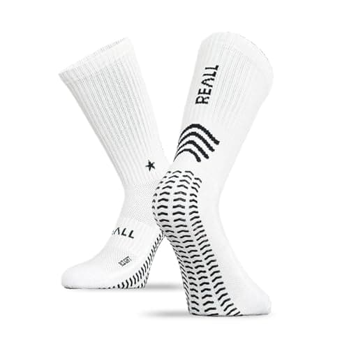 Image of REALL ONE Technical Grip Sock for High Impact Sports - Silicone Waves - Strong Grip Technology - Superior Comfort and Breathable, White, XS