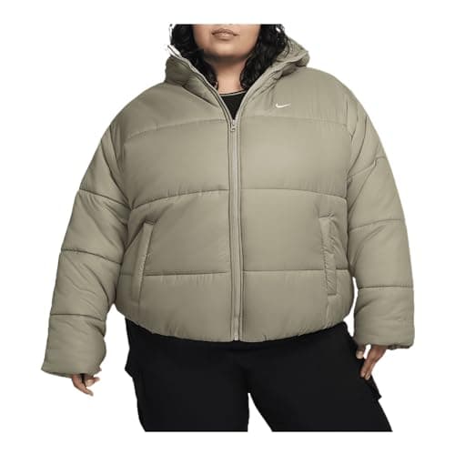 Image of Nike Sportswear Classic Puffer Women's Therma-FIT Loose Hooded Jacket (Plus Size) (Light Army/White, FZ5901-321), Light Army/White, 1X