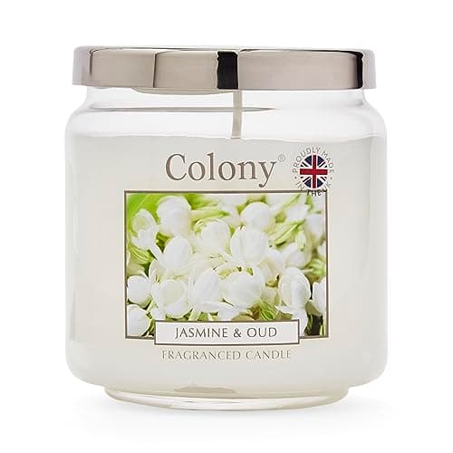 Image of Wax Lyrical, Colony Jasmine & Oud Medium Candle Jar, Burn Time of Up to 75 Hours, White