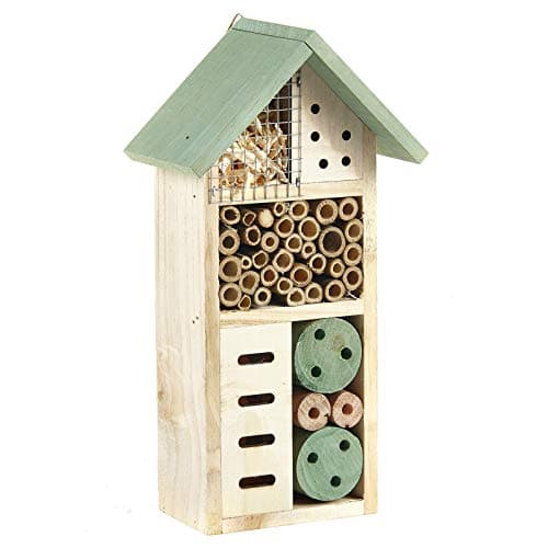 Image of Pet Ting Wooden Insect Bee House Natural Wood Bug Hotel Shelter Garden Nest Box 26cm,Beige
