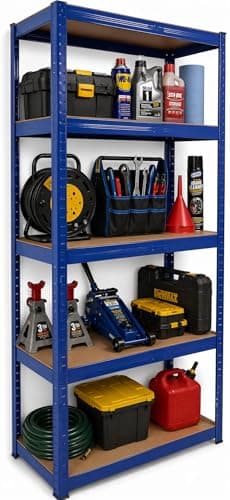 Image of DIVCHI 5 Tier Storage Rack Heavy Duty Shelving Aluminium Garage Shelves Heavy Duty Shed Storage Racking Shelf For Warehouse Workshop & Office (Blue, Pack of 1)