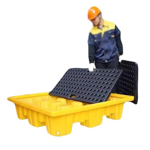 Image of Oil Tank Spill Tray,Drainage Containment Pallet, Low Profile Leak Containment Platform 1/2 Drum Stackable Modular Platform Grid, Leak Tray With Flat Top Grid Static Load,Black+yellow,66x36x12cm