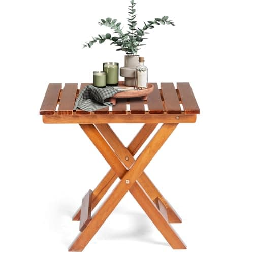 Image of Outopee Square Folding Garden Side Table, Solid Wood End Table Coffee Table, Outdoor Small Patio Table, Portable & Lightweight Compact Table for Backyard Poolside Camping Picnic, Teak
