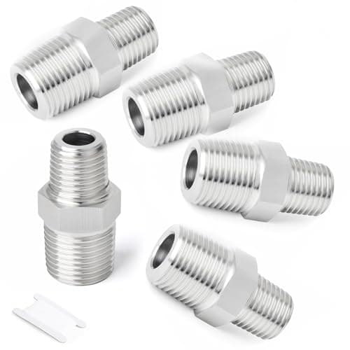 Image of TAILONZ PNEUMATIC 304 Stainless Steel Pipe Fitting, Reducing Hex Nipple Coupling, 1/2" x 1/4" BSP Male Thread Adapter Connectors(Pack of 5)