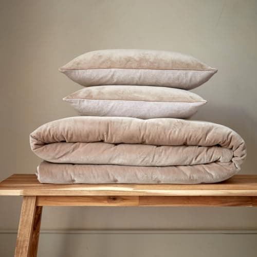 Image of Christy Jaipur Luxury Quilted Throw | Silky Soft and Smooth Cotton Velvet | Generously Filled Plush Blanket | 140cm x 200cm | Hazelnut