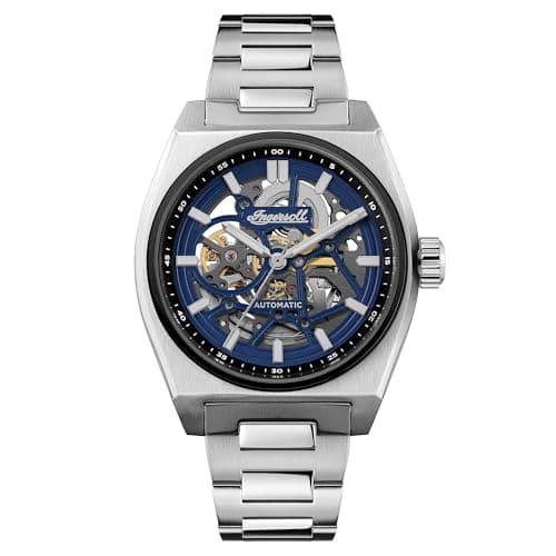 Image of Ingersoll The Vert Mens 43mm Automatic Watch with Blue Dial and Silver Stainless Steel Bracelet Strap