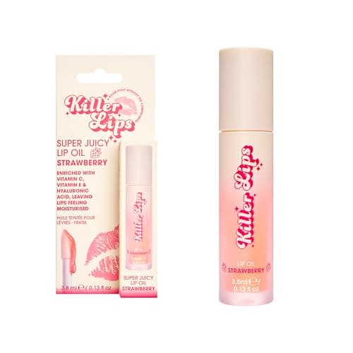 Image of Killer Lips Super Juicy Lip Oil Strawberry 3.8ml – Hydrating Glossy Lip Oil with Hyaluronic Acid, Vitamin E & C, Non-Sticky Lip Gloss for Soft, Plumper Looking Lips, Vegan Friendly