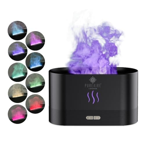 Image of PureAire Oil Diffuser Flame Effect Humidifier for Bedroom Office Aromatherapy Diffuser Aroma Home Fragrance Diffusers for Home Colour Changing LED Ultrasonic USB (Black) Auto Off Nightlight Cool Mist