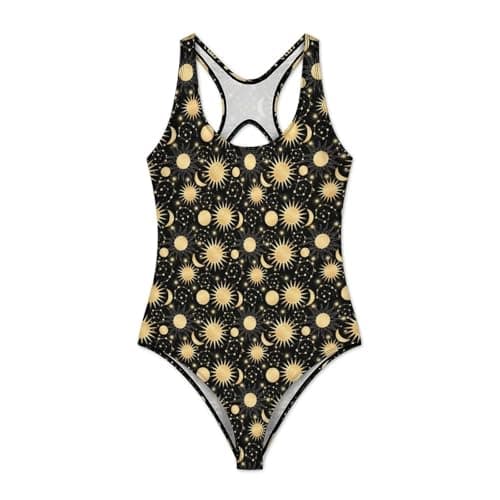Image of XUXINYCS Sun Moon Swimsuit Gold Star One-Piece Swimwear Push Up Retro Bathing Suit Sexy Holiday Pool Swimsuits