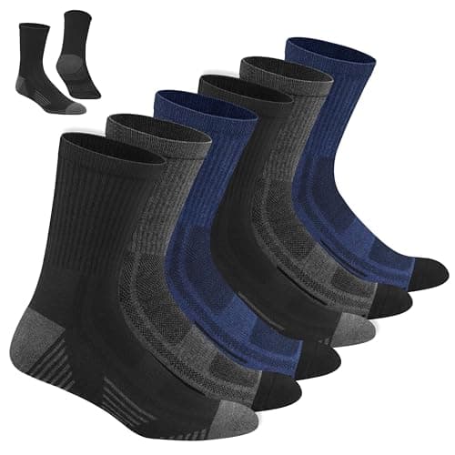 Image of NAVYSPORT Men's Cotton Crew Sports Socks, Pack of 6 Pairs, Crew Length (9-11, Denim Blue, Grey, Black)
