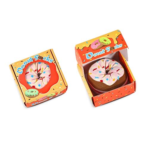 Image of Funny Donut Socks Box -Funny Gifts for Women Mum Teenage Girls-Fun Novelty Funky Cute Food Silly Cotton Crazy Socks Mothers Day Easter Valentines Christmas Birthday Gifts Stocking Fillers-1 pairs