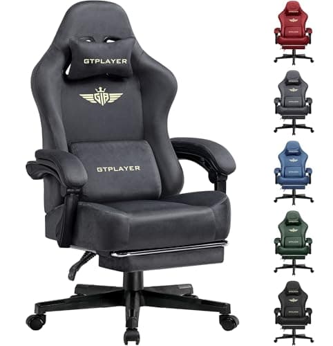 Image of GTPLAYER Fabric Gaming Chair, Ergonomic Computer Chair with Footrest and Lumbar Support Height Adjustable Home Office with 360°-Swivel Seat and Headrest