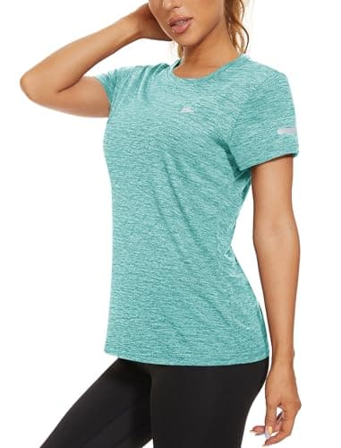 Image of KEFITEVD Ladies T Shirt Short Sleeve Yoga Running Tops Quick Dry Workout Gym Activewear Summer Sports T-Shirts Light Green XXL