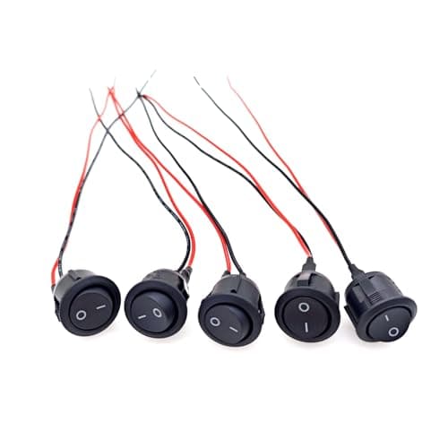 Image of JZK 5 PCS AC 6A 250V 10A 125V SPST 2 Pin Rocker Switch Toggle ON/OFF KCD1, Round ON-OFF Power Button Switch for Car Boat Motorcycle Caravan On/Off With 20cm Pre-soldered Wires