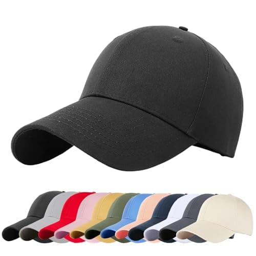 Image of Enwokran Plain Baseball Cap, Unisex Classic 6 Panel Adjustable Casual Cotton Snapback Closure Anti UV Summer Sports Sun Visor Hat (Black)