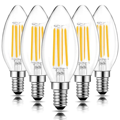 Image of ROMANJOY Dimmable LED Candle Bulbs, 6W Equivalent 60W, 2700K Warm White, E14 Small Edison Screw Bulb, C35 Clear Glass LED Filament Lamp for Chandelier Ceiling Fans, 5 Pack