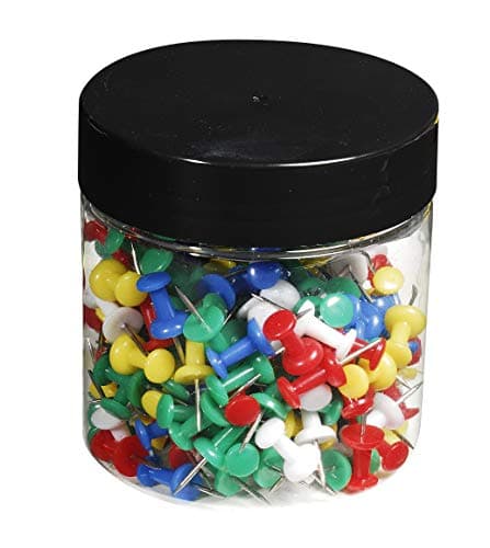 Image of Exacompta - Ref 14769E - Push Pins (Pack of 200) - 7mm Width x 10mm Height in Size - Suitable for Pinboards or Corkboards in Offices, Homes & Businesses - 5 Assorted Colours