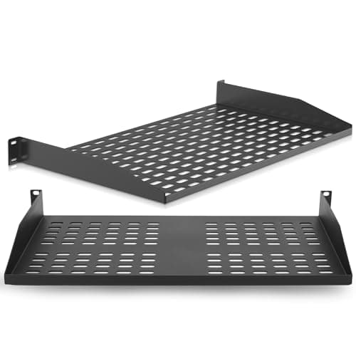 Image of Pyle 2-Pc 1U Server Rack Shelf, Vented Shelves for Good Air Circulation, Cantilever Mount, Wall Mount Rack, Universal Device, Cabinet Shelf, Computer Case Mounting Tray, Black