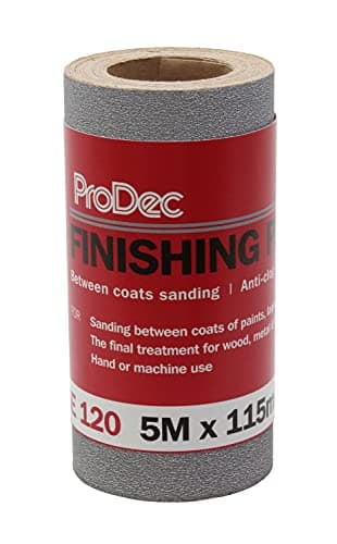 Image of ProDec 5m Roll 120 Grit Coarse Grade Finishing Paper for Sanding Between Coats of Paint or Varnish - 115mm Wide Abrasive Paper Roll Compatible with Machine Sanders & Hand Sanders