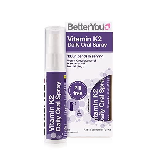 Image of BetterYou Vitamin K2 Daily Oral Spray, Pill-free K2 Supplement, Supports Normal Bone Health and Blood Clotting, 2-month Supply, Made in the UK, Natural Peppermint Flavour