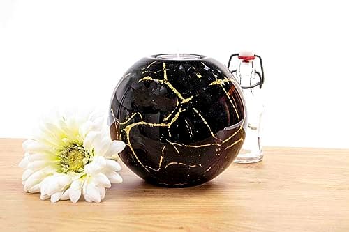Image of LORANTO Mini Urn - Black & Gold, Gold & Marble, 14cm, 700ml, Mouth-blown Glass, Polished, Removable Lid
