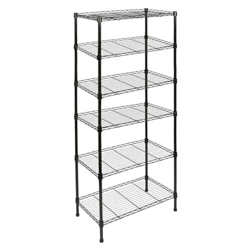 Image of Harbour Housewares 6-Tier Shelving Unit - 180 x 60 x 35cm - Black 6 Shelf Wire Storage Unit with Adjustable Shelves & Levelling Feet Free Standing Garage Storage, Kitchen Organisation Wire Rack