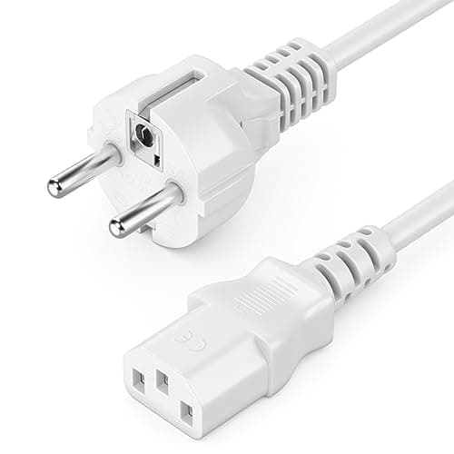 Image of deleyCON 5m Power Cable Electrical Cord Plug with Protective Contact Type F (CEE 7/4) to Cold Appliance Socket C13 Female PC Computer Monitor Printer Beamer - White