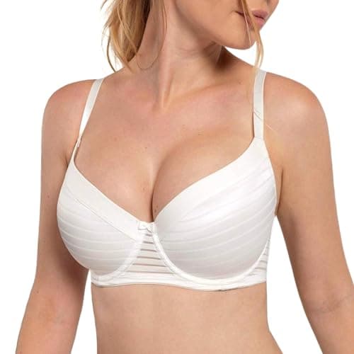 Image of DORINA Carmen Light Padded Everyday Bra Supportive Underwire Balcony Balconette 3/4 Cup Demi T-Shirt Bra for Curves Women(32D-44D) D17143 Ivory -40D, Ivory, 40D