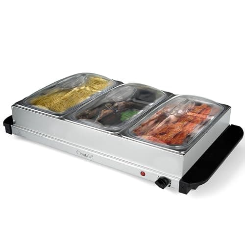 Image of Crystals Electric Buffet Warmer Food Server with 1.5L & 2.5L Trays | Adjustable Temperature Control | 3 Section Food Warmer Hot Plate for Buffet, Party & Kitchen Use (3 x 2.5L Buffet Server)