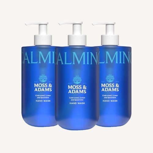 Image of Moss & Adams Calming Hand Wash - Hydrating Formula - Includes Vitamin B5 - Cedarwood, Lemon and Spearmint Fragrance - Liquid Hand Soap - Multipack 3 x 400ml