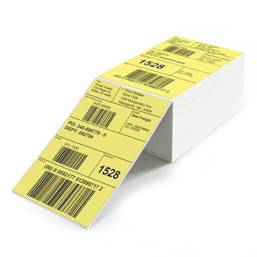 Image of YIKIADA Yellow Thermal Labels 4 × 6 Inch Fanfold Shipping Stickers Waterproof Vinyl Self-Adhesive for Direct Thermal Printer Compatible with Zebra Rollo MUNBYN Royal Mail 500 PCS