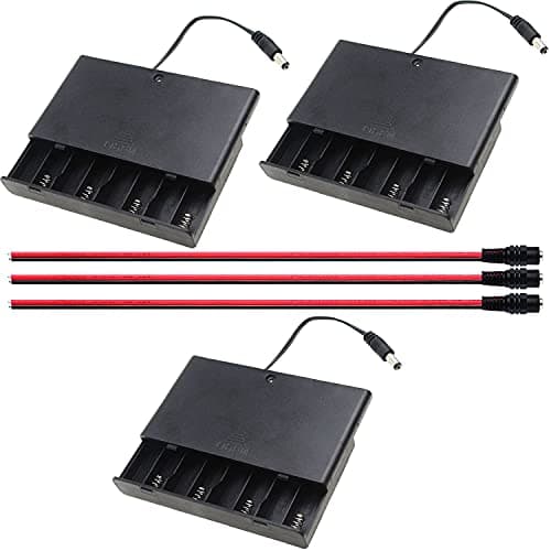 Image of RUNCCI-YUN 3PCS AA 12V battery Holder, 8 AA Battery Storage Box with ON/OFF Switch, 2.1mm x 5.5mm DC Plug +DC Power Pigtail Cable, for CCTV, DIY, Arduinos, Motors