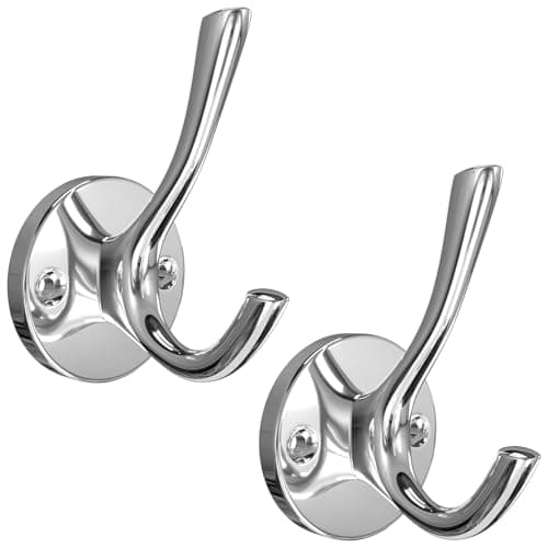 Image of Yundoza 2 Pack Bathroom Towel Hooks, Screw in Door Hooks for Hanging Coat Robe Keys Clothes Bags(Chrome)
