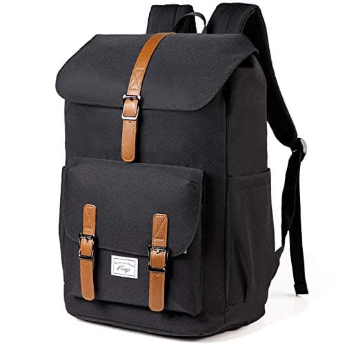Image of Kasgo Laptop Backpack for Men, 15.6 inch Water Resistant Travel Rucksack Bag Vintage Unisex Schoolbag Casual Daypack for Women Teens College Hiking Work Camping,Black