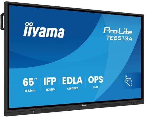 Image of iiyama Prolite TE6513A-B2AG 163.9 cm 65 Inch IPS LED Interactive Display 4K UHD 40 Touch Points PureTouch-IR HDMI DP USB-C DP Alt USB 2.0/3.2 RJ45 WiFi OPS Android 14 Google EDLA PIR NFC AntiGlare 7H