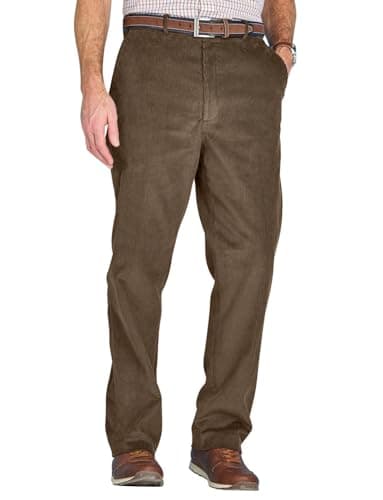 Image of Chums Men's Cotton Corduroy Trouser Stylish & Comfortable Hidden Extra Waistband Pants Olive 40W / 31L