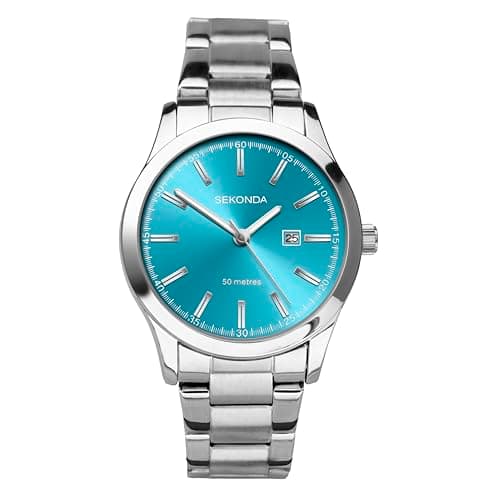 Image of Sekonda Taylor Ladies 34mm Quartz Watch in Turquoise with Analogue Date Display, and Silver Stainless Steel Strap 40365