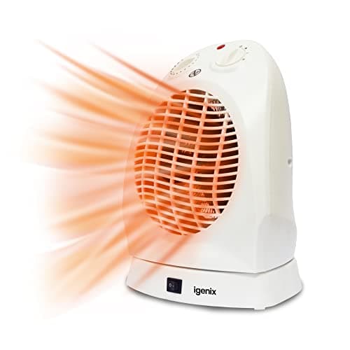 Image of Igenix IG9021 Upright Portable Oscillating Electric Low Energy Fan Heater with 2 Heat Settings, Ideal for Small Rooms, Caravans and Garages, 2000 W, White
