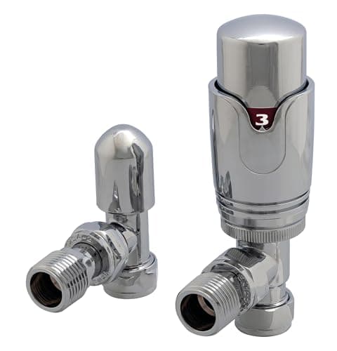 Image of Team Controls Angled Thermostatic Radiator Valve TRV & Lockshield 15mm x 1/2'' Chrome Pack
