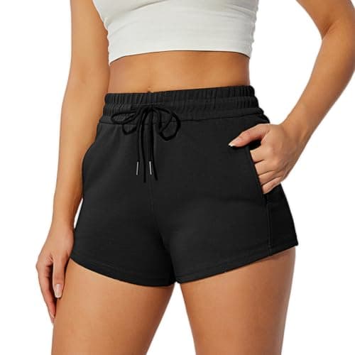 Image of NIMENJOJA Womens Athletic Gym Shorts Comfy Sweat Shorts for Workout Casual Lounge with Pockets, Black, XS