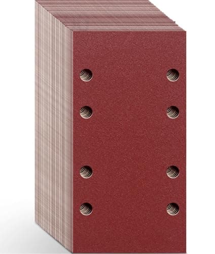 Image of Aucenix Sanding Sheets for Electric Sander: 48Pcs Hook and Loop Sandpaper - Rectangular Sander Pads with 8 Holes Assorted (40/60/80/120/180/240/400/600) for Wood (93 x 185 mm-Mix Grits)