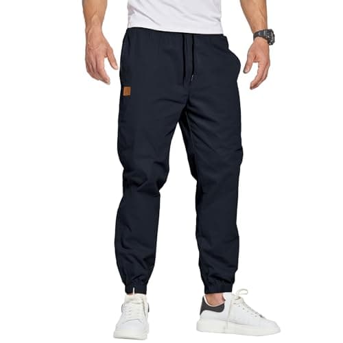 Image of ZOXOZ Joggers for Men Tracksuit Bottoms Mens Cargo Trousers Work Trousers Men Elastic Waist Sweatpants Drawstring with Pockets Black XL