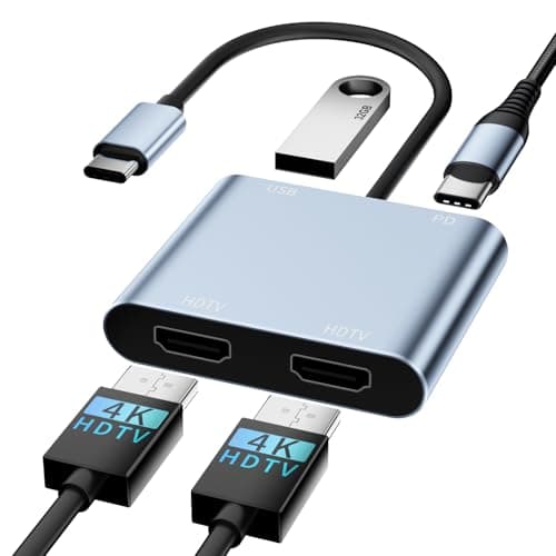 Image of USB C to Dual HDMI Adapter, 4 in 1 HDTV Splitter for Du-al Monitors 4K, PD 100W,USB 2.0, Du-al HDMI A-dapter for 2 M-onitors HDTV Dual Monitor Adapter for iPad,MacBook Pro/Air, Dell, Chromebook