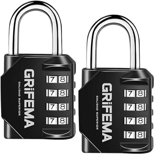 Image of GRIFEMA GA1001 Combination Padlock, 4 Digit Coded Zinc Alloy Heavy Duty Locker Lock 2 Pack Weatherproof Padlock for School & Gym Locker,Fence, Garage, Gate, Storage Case, Toolbox & Shed, Black