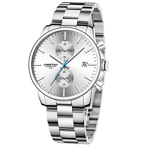 Image of Men's Watches with Casual Waterproof Chronograph Quartz Watch Stainless Steel Metal Auto Date in Colourful Hands, S White, Bracelet