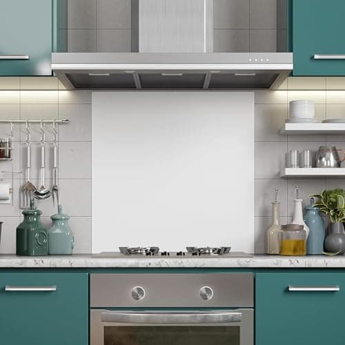 Image of BELOFAY 6mm Tempered Glass Splashbacks for Cookers, Toughened Glass Heat Resistant Splashback for Kitchen Oven (White Glass, 50x60 cm)