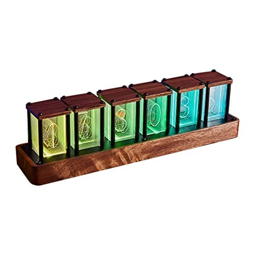 Image of GUAZI STORE Imitation Nixie Tube Clock, Solid Wood Electronic Digital Alarm Clock, 16 Million Colors, no Assembly Required, Multiple Light Mode Adjustment, Support 24/12 Hours