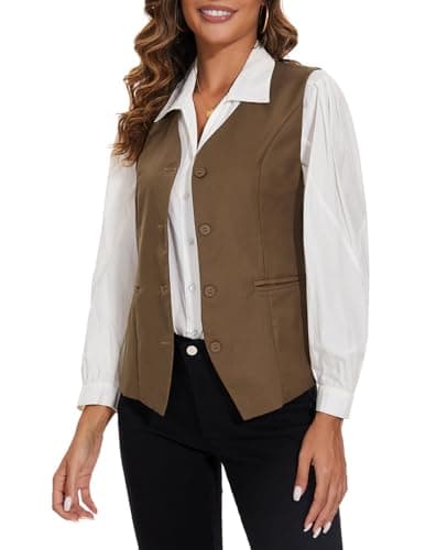 Image of MINTLIMIT Women's Waistcoat Vest Fully Lined 4 Button V-Neck Suit Formal Vest Double Welts Pocket Office Gilet (Brown M)