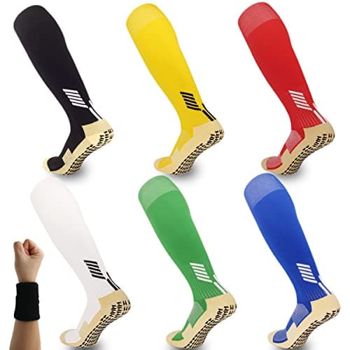 Image of Dee Plus Kids Socks Anti Slip Boys Girls Football Socks Children Non-Slip Long Compression Sports Socks Rubber Pads Soccer Basketball Socks Running Outdoor for Age 6-11 (Green)